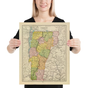 Alte Vermont Karte (1909) Vintage green Mountain State Atlas Poster