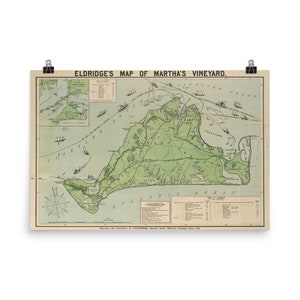 Vintage Martha&#39;s Vineyard Map (1913) Massachusetts Island Atlas Poster