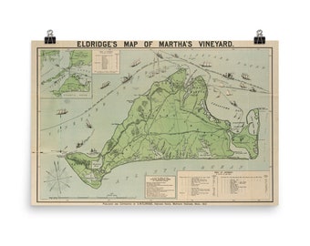 Vintage Martha's Vineyard Map (1913) Massachusetts Island Atlas Poster