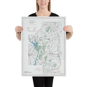 Alte Uwharrie National Forest Karte (1970) Vintage North Carolina Woodland Reserve Atlas Poster