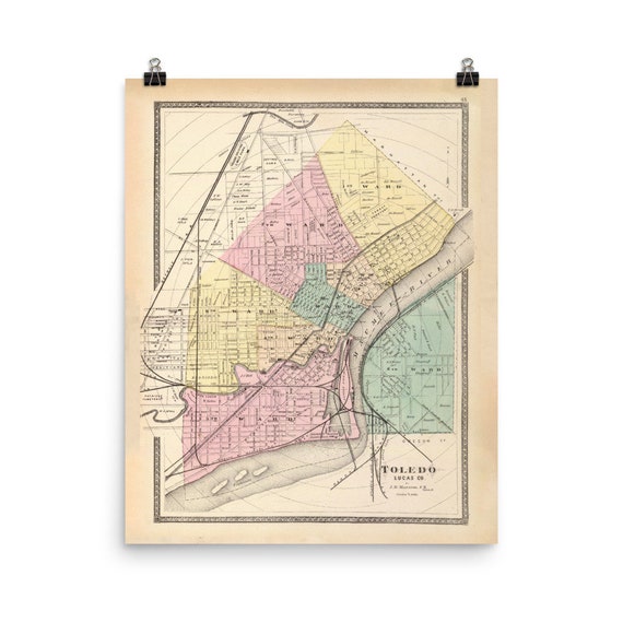 Map Of Toledo Ohio Old Toledo Oh Map 1872 The Glass City Ohio Vintage Atlas | Etsy