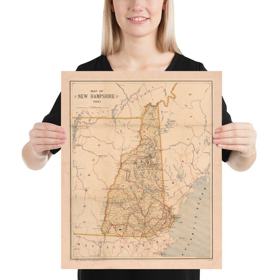 Old New Hampshire Map (1890) Vintage Live Free or Die State Atlas Poster