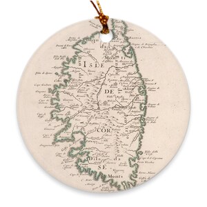 Mapa antiguo de Córcega Francia (1697) Adornos vintage de la isla mediterránea francesa