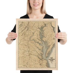 Old Chesapeake Bay Map (1861) Poster vintage dell'atlante costiero della Virginia