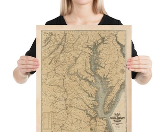 Old Chesapeake Bay Map (1861) Vintage Coastal Virginia Atlas Poster