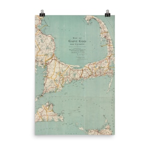 Vintage Cape Cod, Massachusetts côtières carte (1917) Atlas affiche