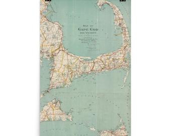 Vintage Cape Cod Map (1917) Coastal Massachusetts Atlas Poster