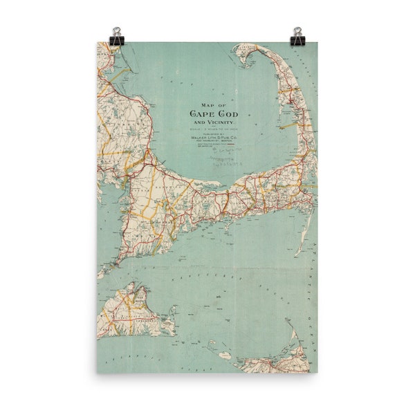 Vintage Cape Cod Map (1917) Coastal Massachusetts Atlas Poster