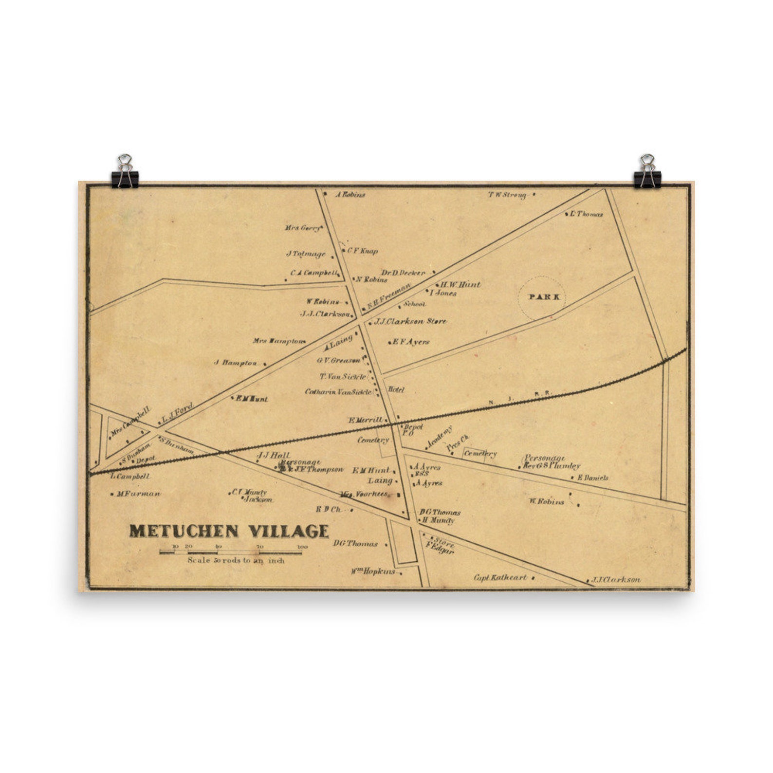 Metuchen Map 1861 Old Middlesex County NJ Borough Poster Etsy Ireland