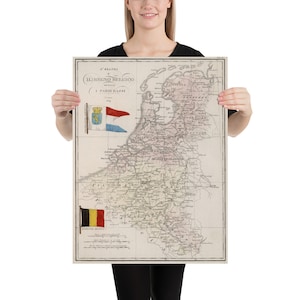 Old Belgium and Netherlands Carte (1839) vintage Benelux Low Countries Atlas Poster