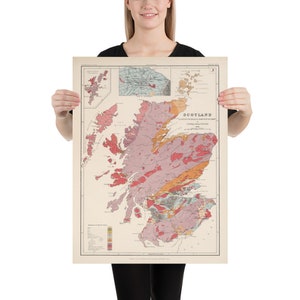 Old Scotland Geology Map (1881) vintage Scottish Geological Atlas Affiche