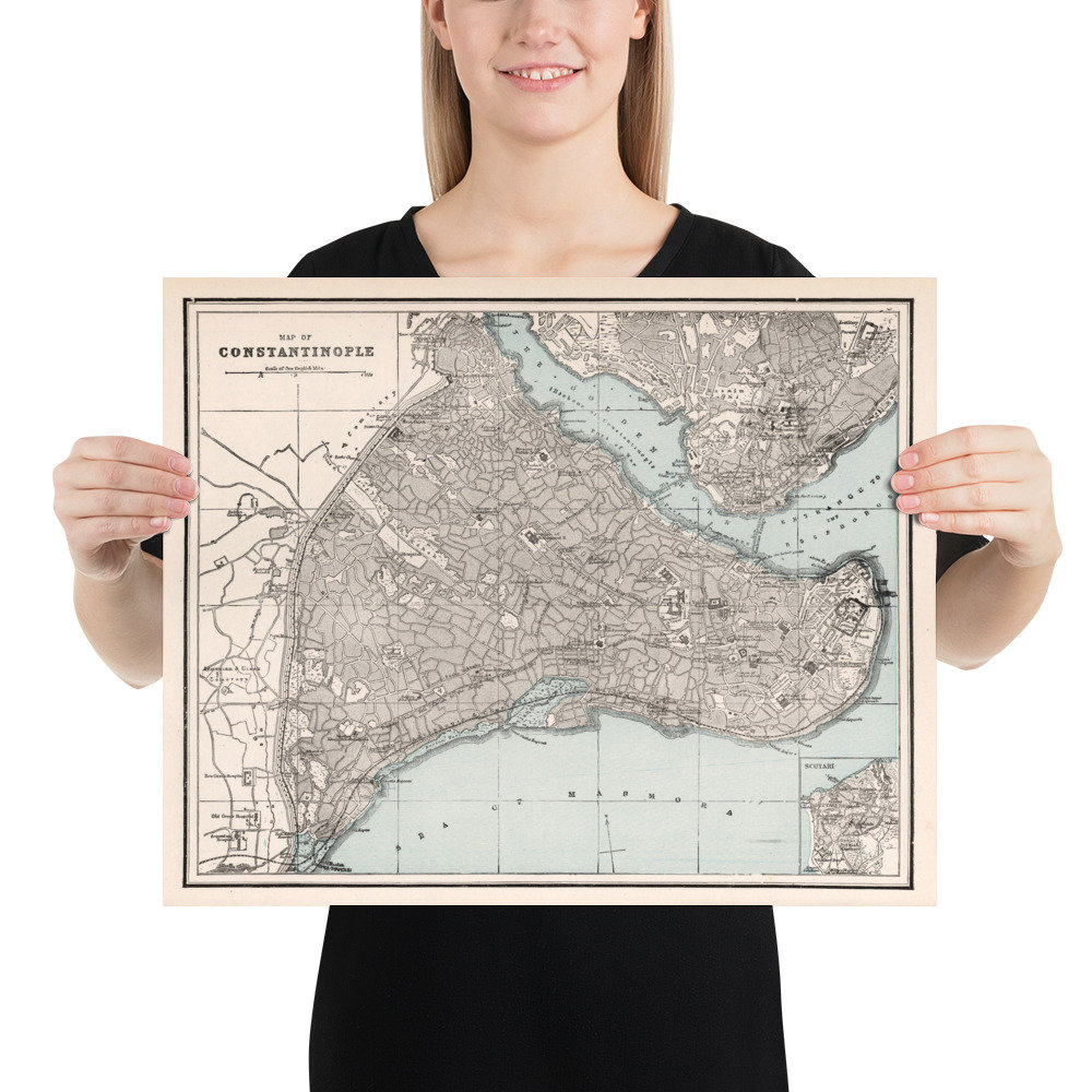 古いコンスタンティノープル地図 (1893) ヴィンテージ イスタンブール