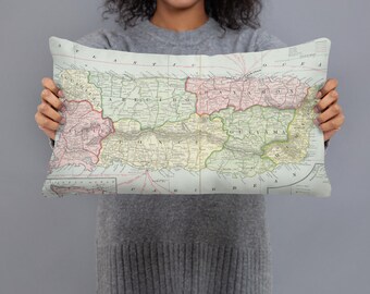 Puerto Rico Vintage Mapa Almohada (1901) Caribe Viaje Atlas Cojín