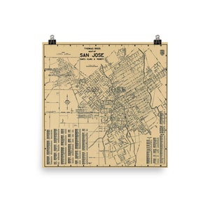 San Jose CA kaart (1920) oude Silicon Valley hoofdstad Atlas poster