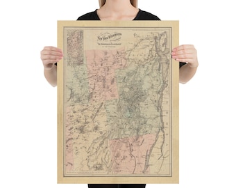 Old Adirondack Mountains Map (1879) Upstate New York Topography Atlas Poster