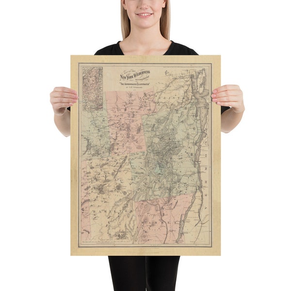 Old Adirondack Mountains Map (1879) Upstate New York Topography Atlas Poster