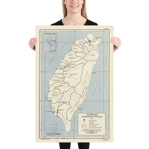 Alte Taiwan Karte (1951) Vintage Südchina See Insel Atlas Poster