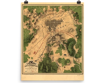 Battle of Gettysburg Vintage Map (1863) Vintage Civil War Battlefield Atlas Poster