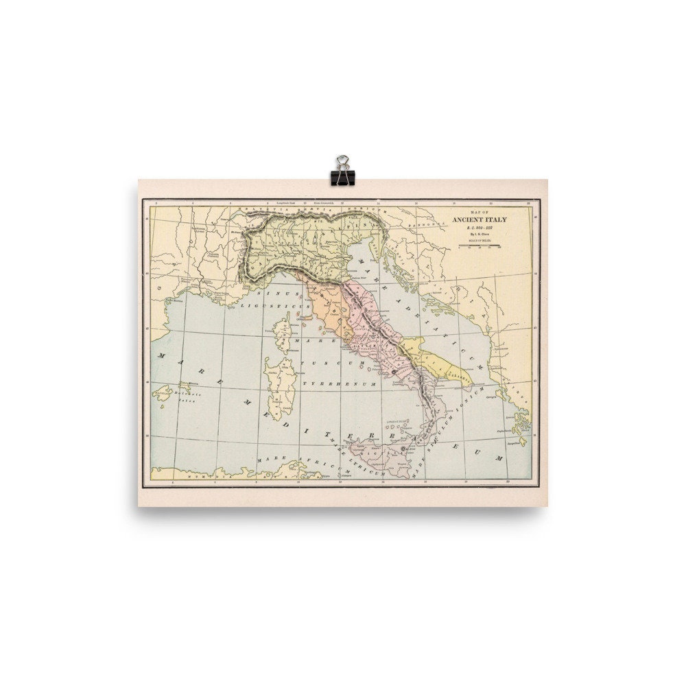 古代イタリア地図 (1901) ローマ帝国 紀元前800-222年 アトラス