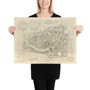 Vintage Leeuwarden Netherlands Carte (1846) Old Friesland Capital City Atlas Poster