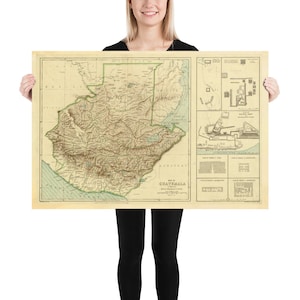Antiguo Mapa de Guatemala (1883) Vintage Centroamérica País Atlas Cartel