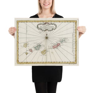 Alte Kanarische Inseln Karte (1757) Vintage Kanarienvögel Diagramm Poster