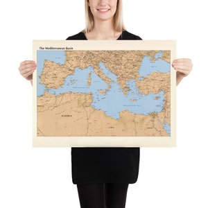 Mediterranean Sea Map (1998) Southern Europe & Northern Africa Atlas Poster