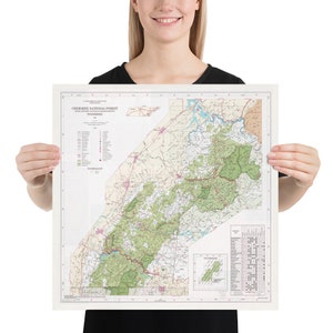 Cherokee National Forest Karte (1996) Vintage Tennessee Woodland Park Atlas Poster