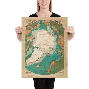 Alte Polar Exploration Karte (1893) Vintage Nordpol Expedition Atlas Poster