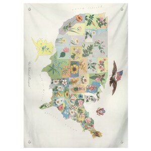 Vintage Us State Flower & Botanical Map Tapestry