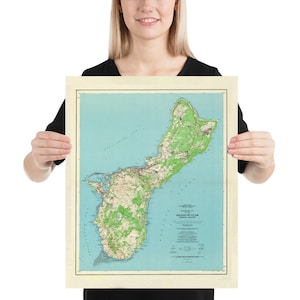 Alte Guam Insel Karte (1965) Vintage US Mikronesien Gebiet Atlas Poster
