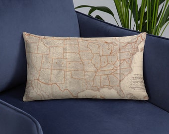 Complete US Railroad Map (1918) Old United States Railway Atlas Basic Pillow