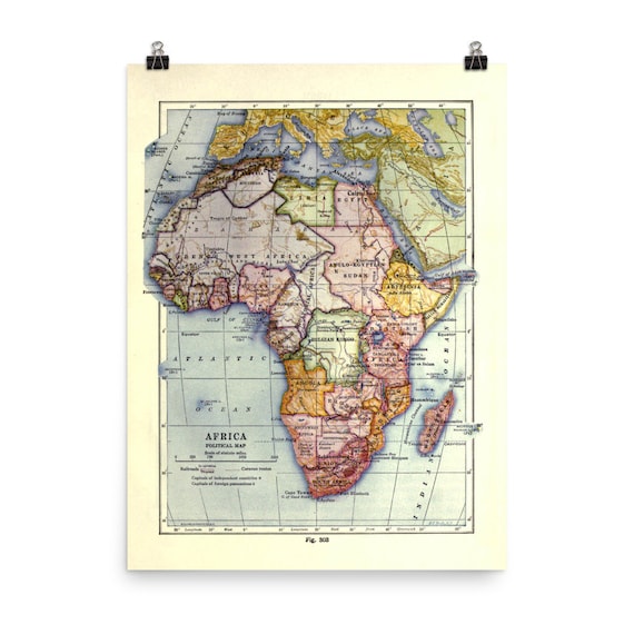 Old Africa Map (1921) Vintage Colorful African Continent Atlas