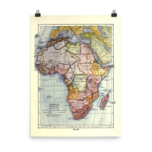 Old Africa Map (1921) Vintage Colorful African Continent Atlas Poster