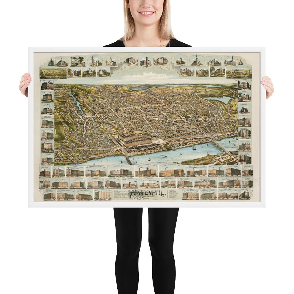 Old Haverhill MA Map (1893) Vintage Queen Slipper City Atlas Framed poster