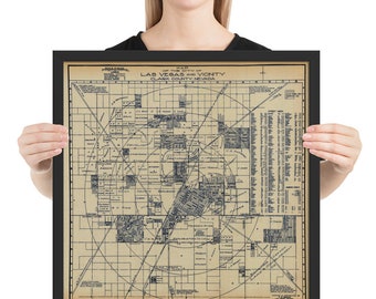 Las Vegas NV Map (1920) Old Sin City Nevada Atlas Framed poster