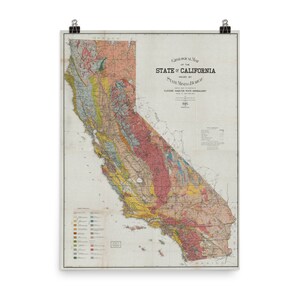 Geologische Karte von Kalifornien (1906) Alte CA Geologie Atlas Poster