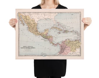 Alte Lateinamerika und Karibik Karte (1871) Vintage Westindien & Golf von Mexiko Diagramm Poster