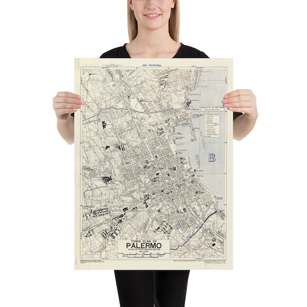 Old Palermo Italy Map (1943) Vintage Sicilian Capital City Atlas Poster