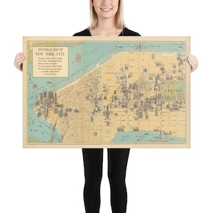 Mapa de monumentos y monumentos de la ciudad de Nueva York (1926) Póster vintage del Atlas pictórico de la ciudad de Nueva York