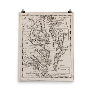 Rustikale Chesapeake Bay Karte (1681) Vintage Virginia Tidewater Atlas Poster