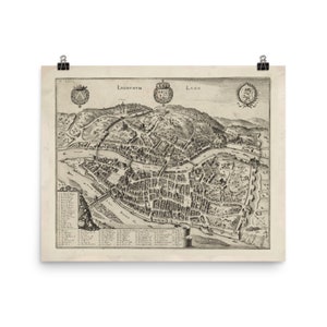 Old Lyon France Map (1600s) Vintage French City Atlas Poster