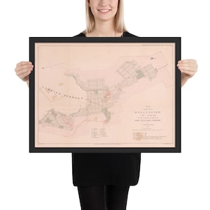 古いウェリントン NZ 地図 (1841) ヴィンテージ ニュージーランド首都地図帳 額入りポスター