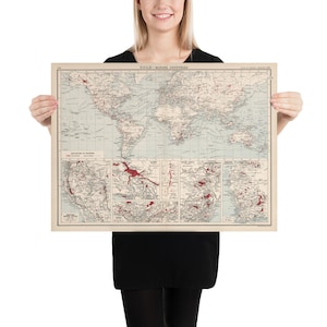 Alte Welt Gold Bergbau Karte (1907) Vintage globale Edelmetalle Minen Atlas Poster