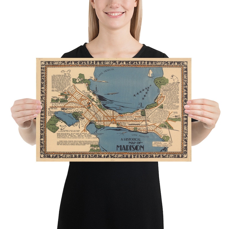 Old Madison WI Map (1924) Vintage Wisconsin Capital City Atlas Poster image 4
