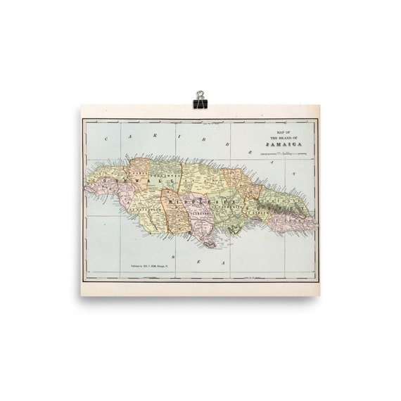 Ancienne carte de la Jamaïque (1901) affiche de l'Atlas jamaïcain