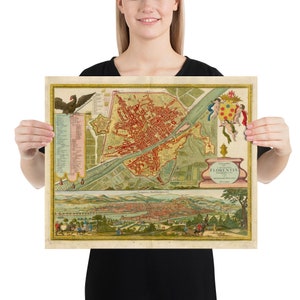 Vintage Florence Italy Map (1731) Old Firenze Italia Atlas Poster