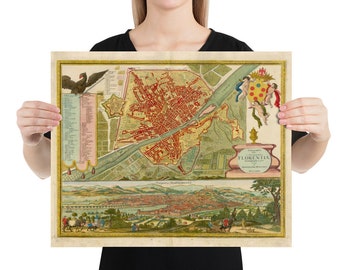 vintage Florence Italie Carte (1731) Old Firenze Italia Atlas Poster