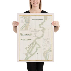 古いサクラメント川の地図（1850年）ヴィンテージ北カリフォルニア水路地図帳ポスター