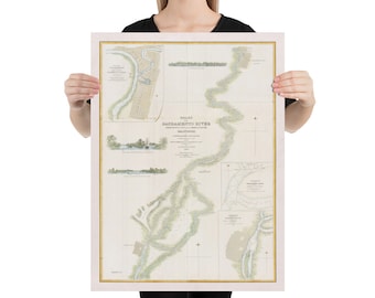 Old Sacramento River Karte (1850) Vintage Wasserstraße Atlas Poster